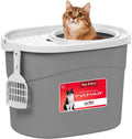 IRIS USA Top Entry Cat Litter Box, Hooded Privacy, Large, Gray/White