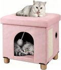 BRIAN & DANY Cat Beds for Indoor Cats,Cat Cave House for Kitten with Scratch Board & Ball,14.5X 12.5X 14.1 inches, Pink