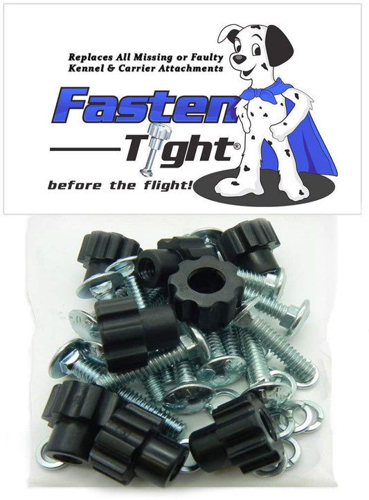 Fasten Tight Pet Carrier Kennel Fasteners - 8pk Black Nylon Nuts, Metal Bolt Screws
