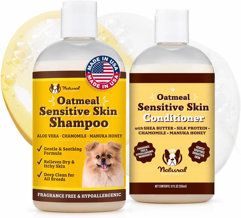 Natural Dog Company Oatmeal Shampoo & Sensitive Skin Conditioner Bundle for Dogs – Anti-Itch, Hypoallergenic Oatmeal For