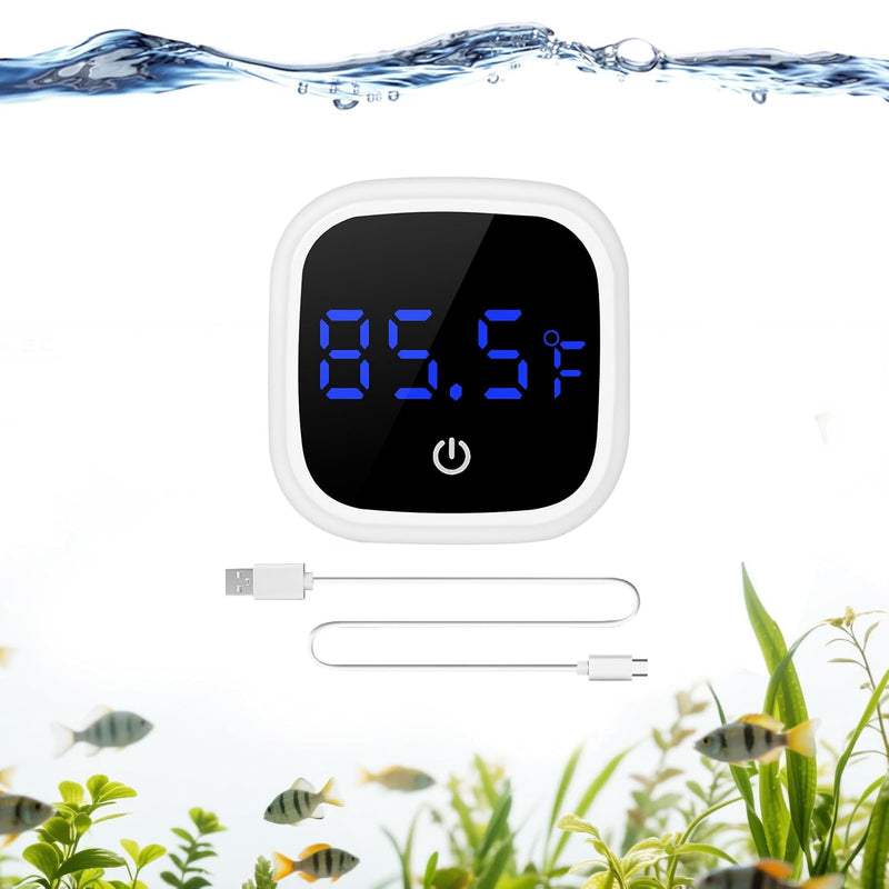 Rechargeable Digital Aquarium Water Thermometer with HD LED Screen, Display ±1℉, Fish Tank Decoration Accessories for Be