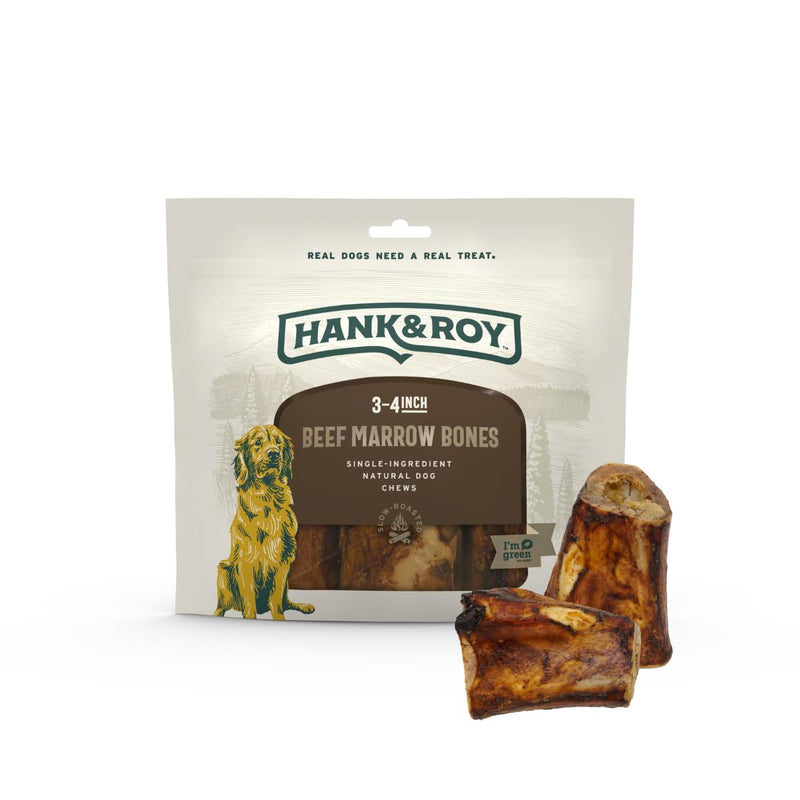 Hank & Roy All-Natural, Single-Ingredient Beef Marrow Bones for Dogs, Long Lasting, Engaging, High Collagen Bone Marrow Dog Bones, Individually Wrapped for Odor Control and Freshness