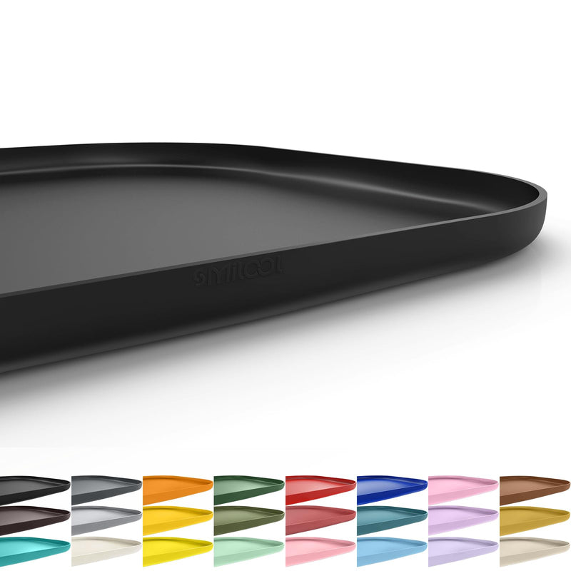 SMILOOL Silicone Pet Food Mat with Raised Edge for Food and Water Bowl, Dog Feeding Mats, Cat Food Trays for Floor Waterproof, Rubber Tray for Dogs and Cats, 19 x 12 x 0.7 Black