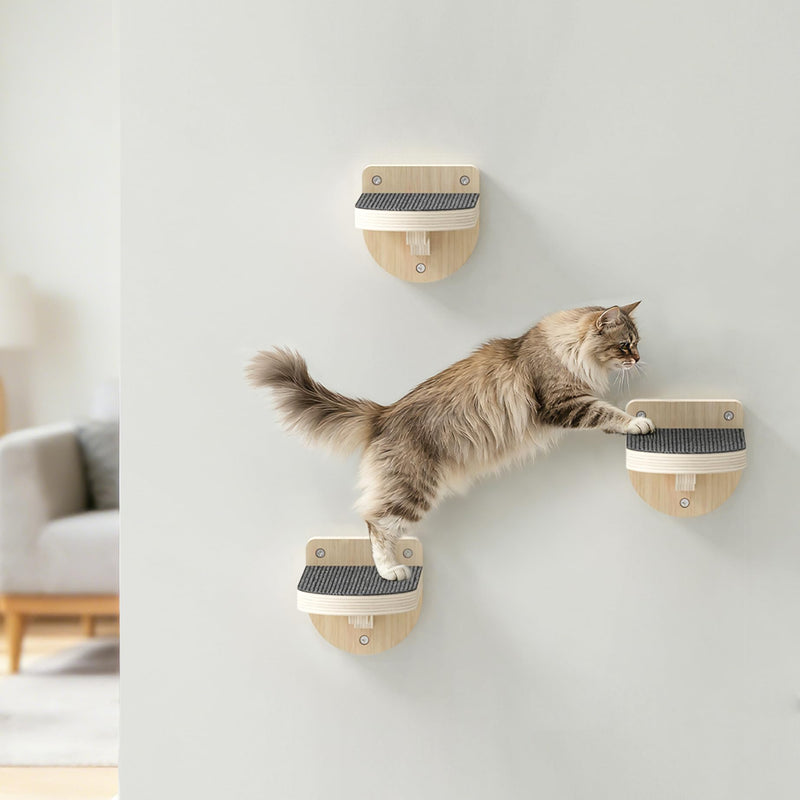 TIMHAKA 3 Pcs Cat Wall Shelves, Wooden Kitten Wall Climber for Indoor Cats, Cat Wall Step with Non-Slip Carpet for Climbing, Jumping & Playing