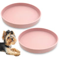Apatal Silicone Dog Bowl Shallow Cat Food Bowls 7" Wide Puppy Plates Whisker Fatigue Pet Feeding Dishes Set of 2 for Dry Food and Wet Food Indoor (Round Pink)