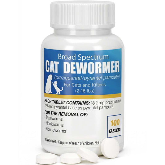 VetaCare Dewormer for Cats & Kittens – 100 Tablets Broad-Spectrum Treatment for Tapeworm, Roundworm & Hookworm | Fast-Acting Praziquantel & Pyrantel Pamoate Formula