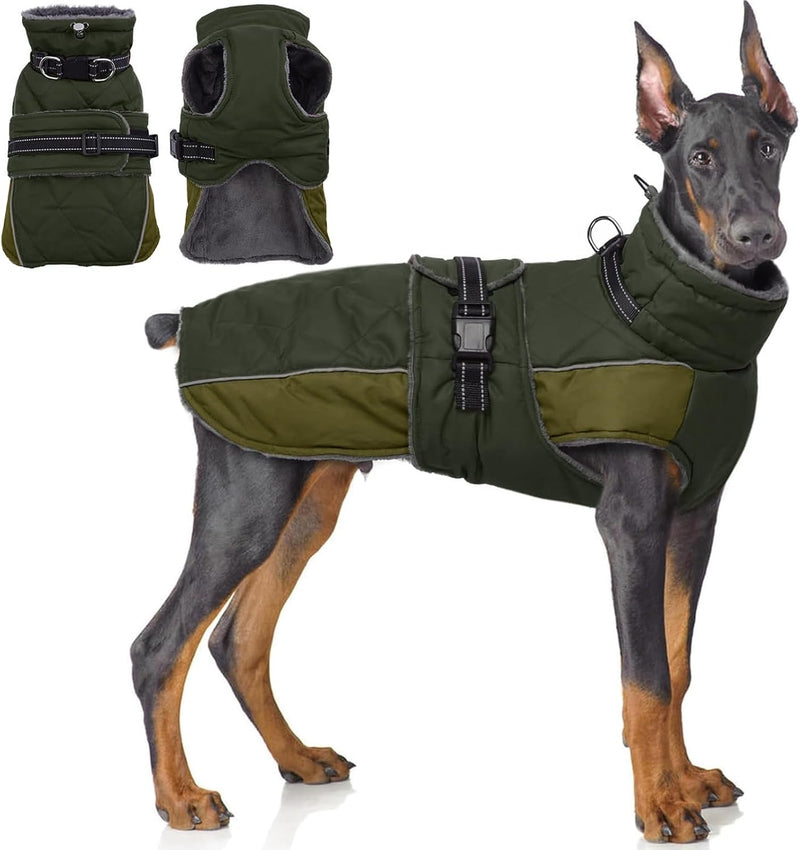 QBLEEV Warm Dog Jacket, Waterproof Dog Winter Coat with Harness