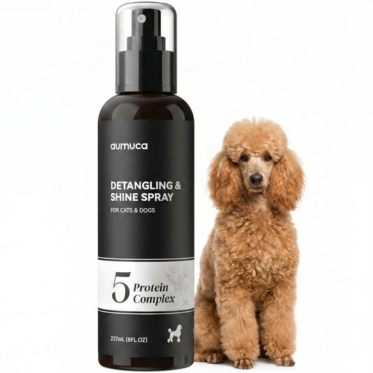 aumuca Dog Detangling & Shine Spray – Leave-in Conditioner & Dematting Spray for Doodles, Cats & Horses Without Buildup | 5-Protein Complex for Deep Repair & Enhanced Shine | 8 Fl Oz (Meadowfoam)