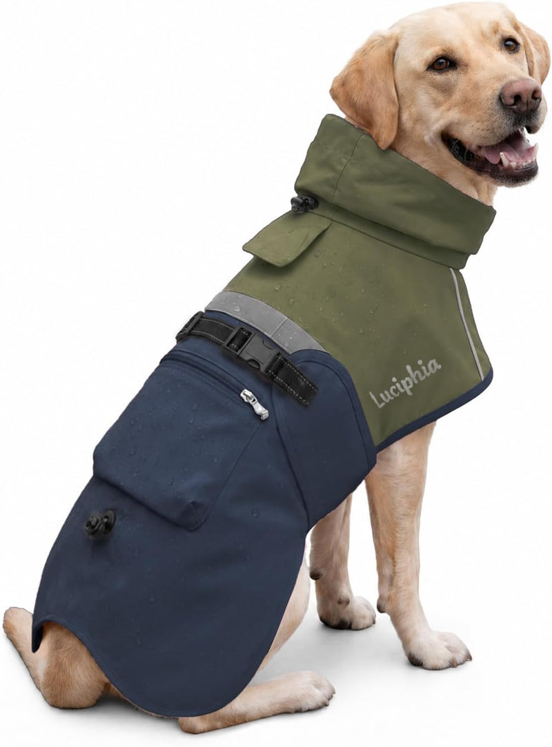 Luciphia Dog Raincoat, Adjustable Hooded Reflective Jacket with Pocket