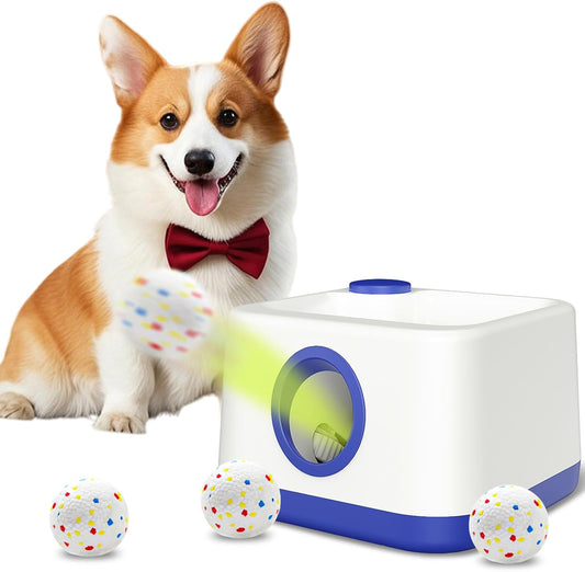 Automatic Dog Ball Launcher, Dual Auto-Manual Modes with Dog Barking Sound, Interactive Dog Fetch Toy, 3 Adjustable Dist