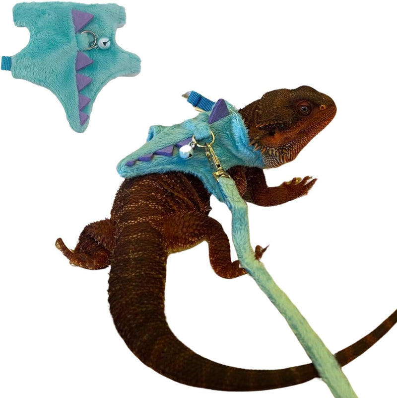 Bearded Dragon Harness and Leash Set - Soft Fleece Dinosaur Vest with Safe Bell Adjustable Lizard Traction Rope Escape P