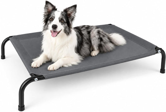 SIEMOUR 50" Lx32 Wx8 H Cooling Elevated Dog Bed for Large Dogs with Non-Slip Floor Protectors & Breathable Mesh, Raised Indoor & Outdoor Dog Cot Pet Hammock, Grey