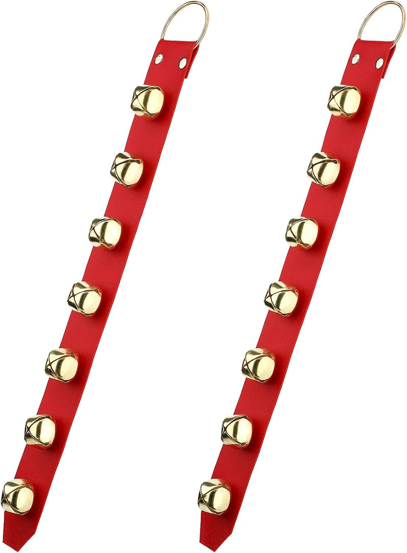 Frienda Hanging Jingle Sleigh Bells 7-Bell Dog Doorbells for Door Knob Faux Leather Belts Go Outside Dog Bells Christmas