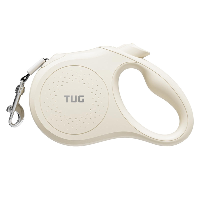 TUG Quest Retractable Dog Leash | 360° Tangle-Free Retraction | 16 ft Strong Nylon Tape (Small, Cream)