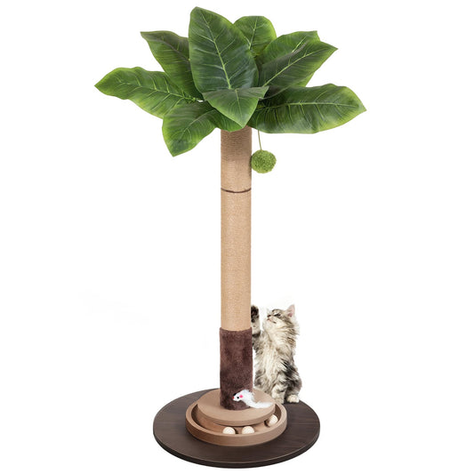 PAWALAYA Cat Scratching Post 35 Inch Tall, Cat Scratcher Tree Tower with Thickened Stable Non-Slip Base, Natural Sisal Rope with Interactive Hanging Ball & Mouse Toy for Indoor Adult Cats & Kittens