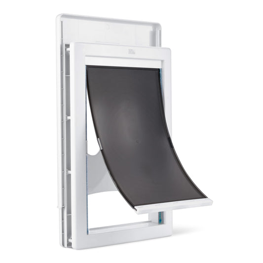 Amazon Basics Adjustable Plastic Dog and Cat Door with Easy Installation, Large, 20.00" x 13.31" x 4.45", White and Grey