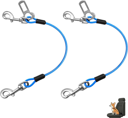 HaiYUAN Dog Car Safety Harness,16 Inch/40 cm Double Clips Seatbelt Dog Leash，No Chew seat Belts for Dogs（2 Pack Blue）