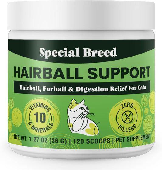 Special Breed Hairball Support for Cats - 10 Super Ingredients for Hairball Relief, Digestive Support & Healthy Skin - N
