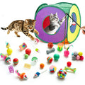 Retro Shaw Cat Toys Pack 33Pcs, Interactive Kitten Toys for Indoor Kittens Cats, Collapsible Kitty Tunnel Tent Feather Wand Springs Balls Bells Mouse Kitty Toys 15.7 Inches for All Breeds