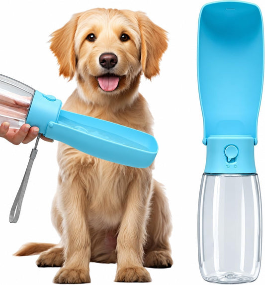 Dog Water Bottle, Leak Proof Portable Puppy Water Dispenser, Travel Puppy Water Bowl, Foldable Transparent Dog Water Bottle for Pets Outdoor Walking, Hiking, Travel, Food Grade Plastic - 19oz Blue