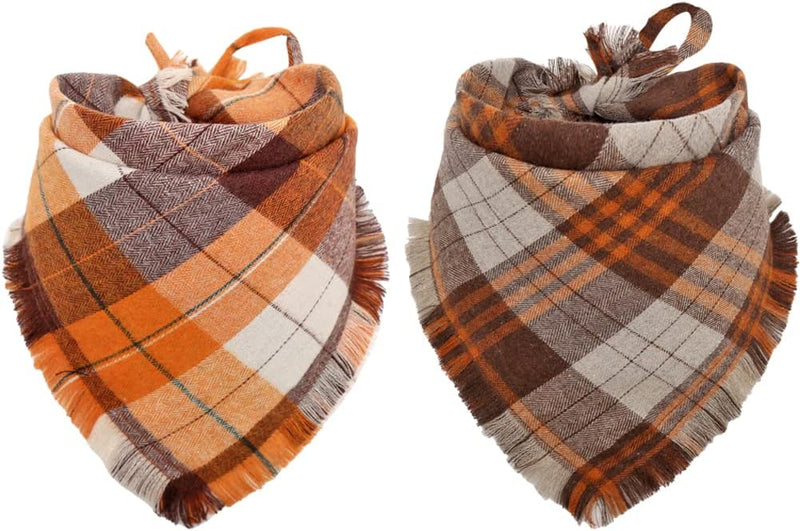 Fall Dog Bandana Autumn Thanksgiving Plaid Reversible Triangle Bibs Scarf Accessories for Dogs Pets