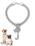 Icemond Rhinestone Studded Initial Pendant 26" Cuban Chain Fashion Costume Jewelry Necklace for Dogs Cats in Gold or Rhodium Tone (Rhodium - J)