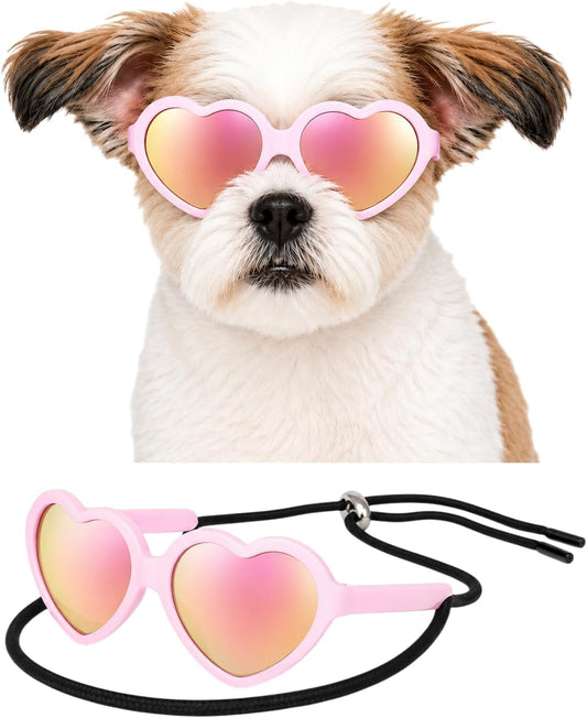 G016 Dog Cat Pet Heart Sunglasses Glasses for Small Breed up to 15lbs (Heart Pink-Pink Mirror)