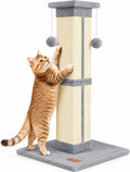 Fopetfy Cat Scratching Post 33 inch for Indoor Cats, High Cat Scratch Post Grey, Cat Tree for Full-Body Stretching, Protect Your Furniture