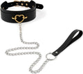Black PU Leather Choker Necklace with Gold Heart and Detachable Chain