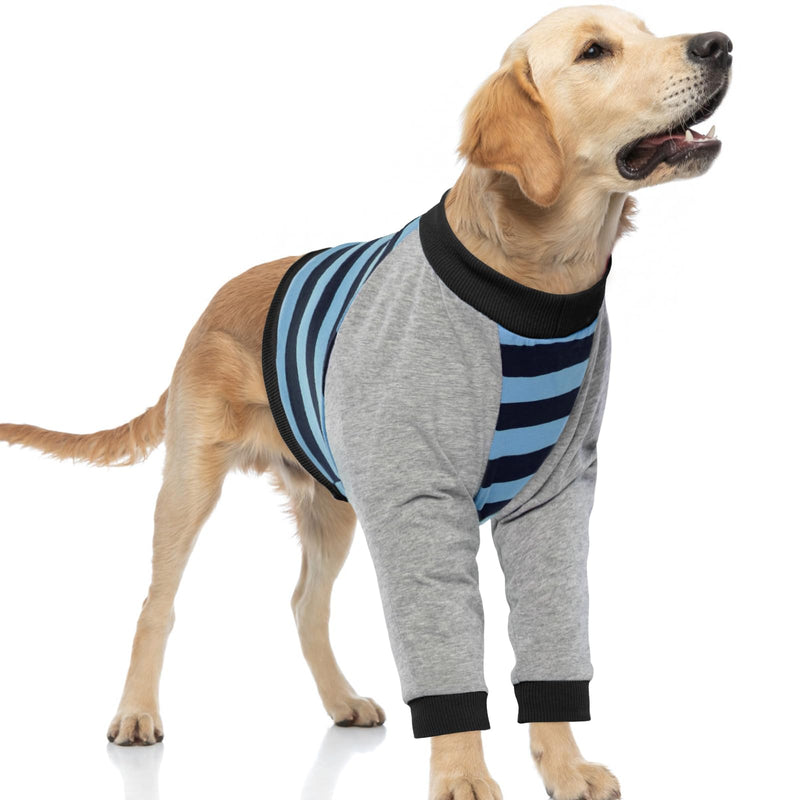 FUAMEY Dog Recovery Sleeve with Elbow Protector,Dogs Shirt Stop Licking Joints,Pet Long Sleeve Suit Protecting Dog's Front Leg Arm Wounds Cover Skin Conditions Blue Stripe L