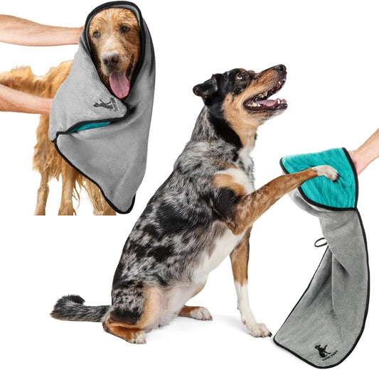 Microfiber Dog Towel & Paw Cleaner – Super Absorbent for Drying Dogs Large, Medium & Small, Quick Dry Pet Towels with Ha