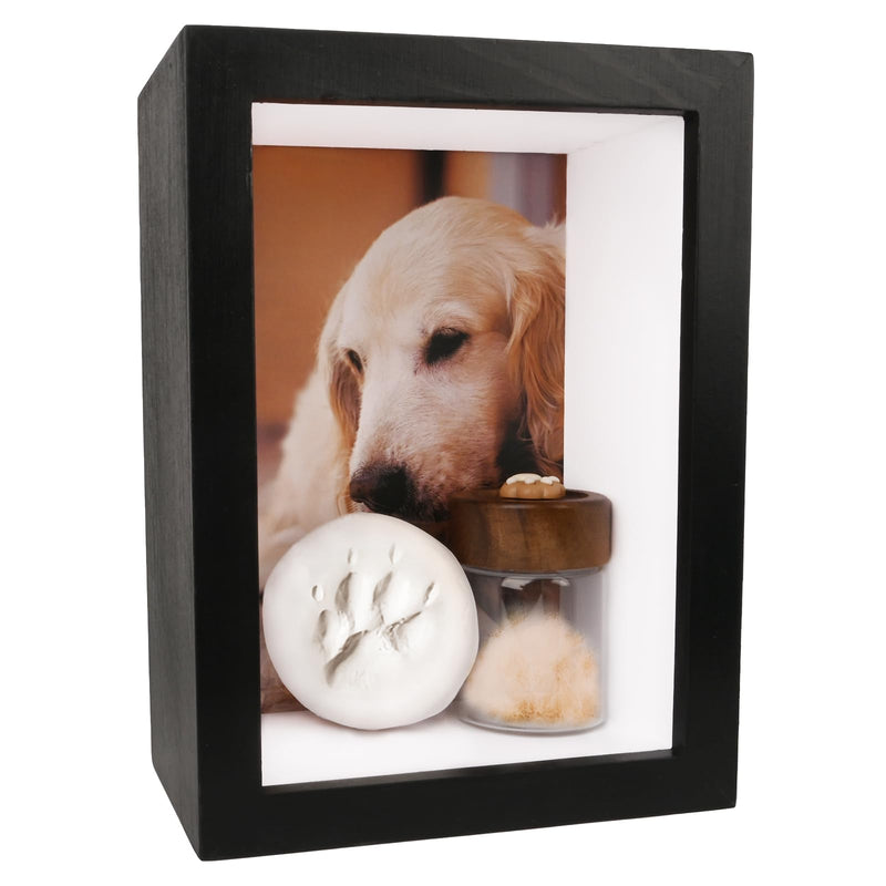 Dog Memorial Shadow Box Frame 5x7 with Paw Print Kit and Fur Keepsake Box Small Pet Memorial Frame Box for Dogs and Cats that Passed Pet Death Sympathy and Remembrance Gift for Pet Owners
