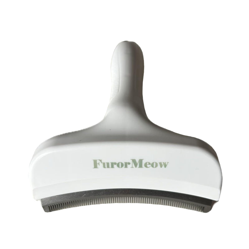 FurorMeow Pet Deshedding Tool with Curve Blade, Cat Grooming Brush, Tight V-shaped Teeth Shedding Comb for Cats and Dogs (White, Large)