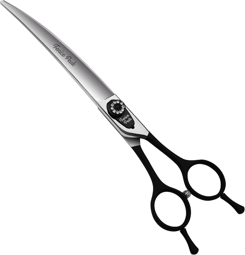 Fenice 8.0 inch Dog Grooming Curved Scissors with Jeweled Screw for Pets Japan 440C Stainless Steel Sharp Blade Light We