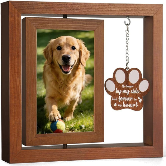 Dog Memorial Gifts for Loss of Dog, Rotating Wooden 4x6 Picture Frame