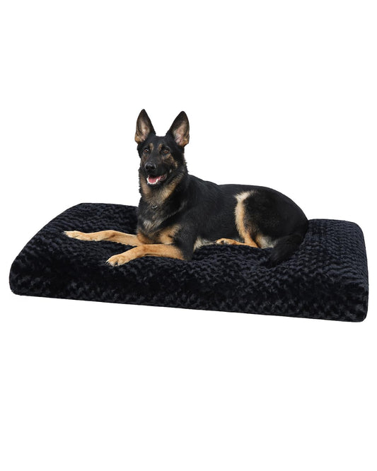 KSIIA Washable Dog Bed Anti-Slip Dog Crate Beds Deluxe Plush Kennel Pad Comfy Pet Sleeping Mat for Large Dogs, 35" x 23", Black