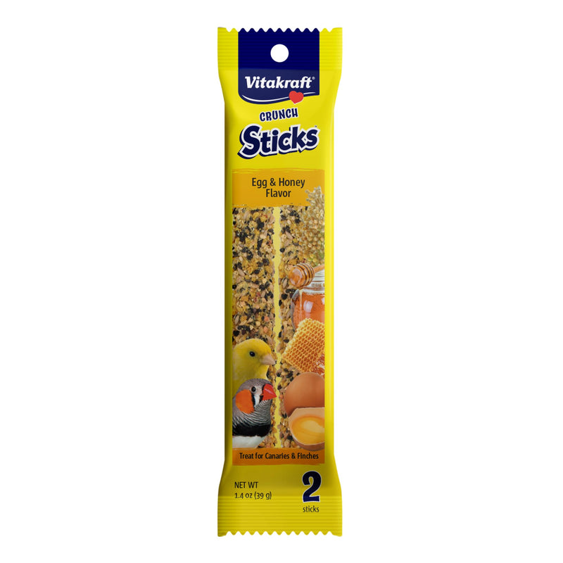 Vitakraft Crunch Sticks Parakeet Treats Egg and Honey Flavor 2 Pack - Long Lasting Seed Stick with Natural Wood Center Clip Holder and Nutritious Ingredients for Happy Engaged Birds
