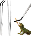 2 Pack Extra Long Stainless Steel Reptile Feeding Tongs with Rubber Tip - 10.6" Straight And Curved Long Tweezers for Aq