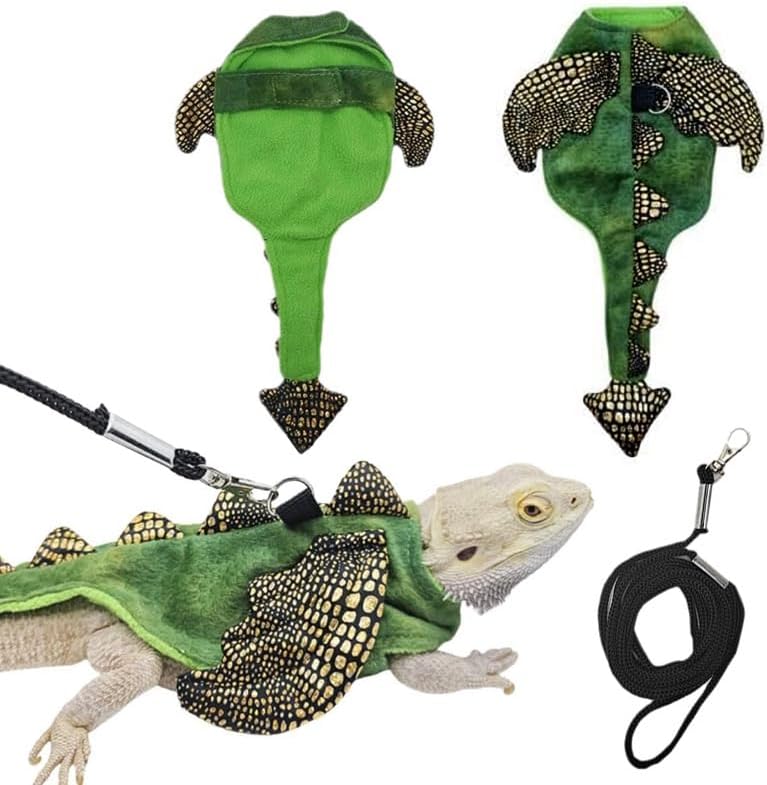 Bearded Dragon Harness Leash Set, Dinosaur Cosplay Halloween Pet Costume for Bearded Dragon Reptiles (Small)