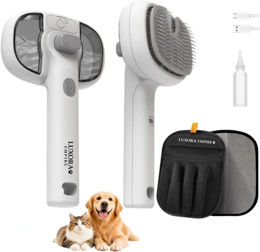 4 In 1 Cat Steam Brush for Grooming, Shedding, Massage, Bathing,Anti-Static Anti-Static & Reduce Flying Fur.Suitable for All Long- haired and Short-haired Pets Bonus Couch Mitt Included)