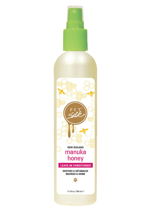Pet Silk Manuka Honey 11.6oz Leave-in Conditioner, Soothes, Detangles, Nourishes and Improves Overall Shine, Create a Stronger, Healthier Coat, Infused with Manuka Honey, Green Tea and Keratin!