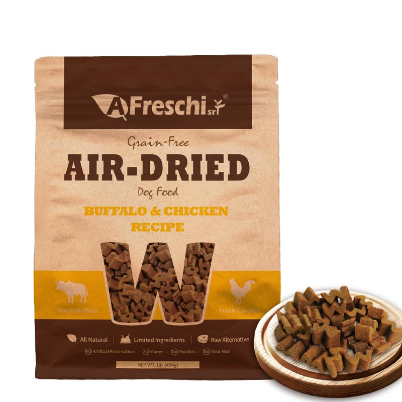 A Freschi srl Air-Dried Dog Food – Real Buffalo & Chicken Recipe - All Natural, High Protein, Grain Free, Limited Ingredient w/W-Shaped Pieces (1 lb)