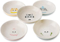Seyatoo Ceramic Cat Bowls Set - 5.7 inch Wide Cat Food Bowls Whisker Fatigue Friendly, 5 Colorful Kitten Dish Plates with Cute Pattern for Wet and Dry Food Water