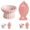Ceramic Raised Slow Feeder Cat Bowl with Lick Mat, for Indoor Cats and Small Dogs Like Chihuahua, French Bulldog, Poodle,Anti Vomiting for Dry and Wet Food-Pink Bowl+Lick Mat