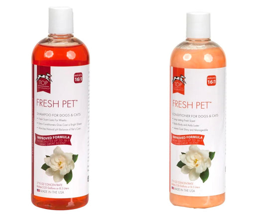 Fresh Pet Dog Cat Shampoo and Conditioner Pairs Reduces Mats Tangles Adds Sheen Two Bottle Combos for Less (17 Ounce Bottle Pair)