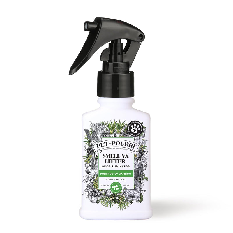 Pet-Pourri Smell Ya Litter Cat Litter Deodorizer Spray, Purrfectly Bamboo 3.4 Fl Oz, Up to 170 Uses, Pet Odor Remover with Essential Oils for Air, Carpet, Urine, Vet Recommended, Bergamot Bamboo Scent