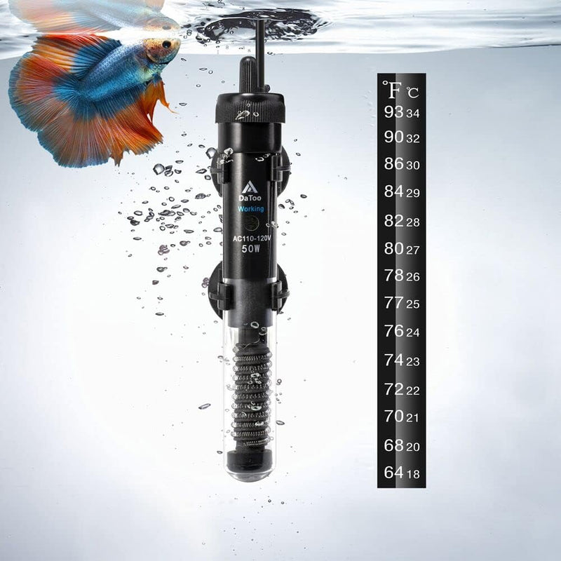 DaToo Aquarium Heater Adjustable 50W Submersible Fish Tank Heater with Electronic Chip Thermostat Suitable for Marine Sa