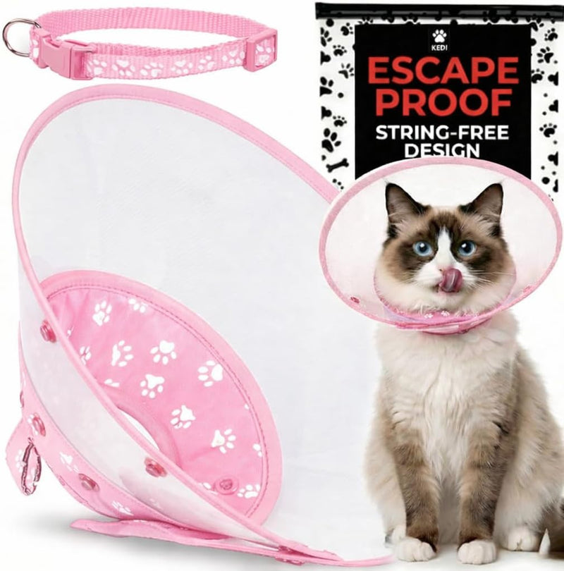 Cat Cone Collar After Surgery to Stop Licking, Escape-Proof, Pink Medium