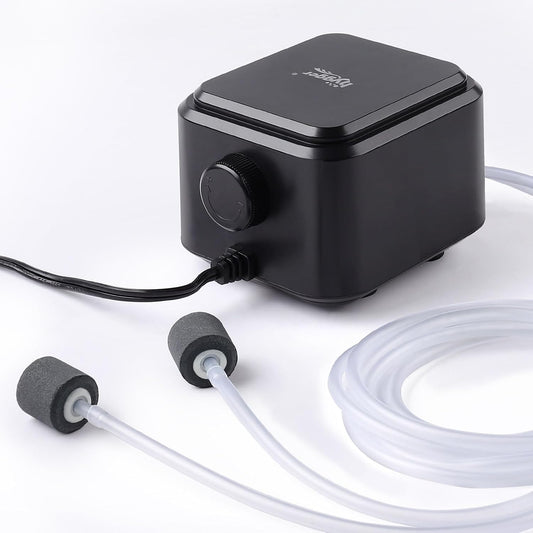 hygger Quiet <30dB Aquarium Air Pump, Adjustable Low Decibel Oxygen Fish Tank Pump 2 Air Outlets Ultra Silent Powerful A