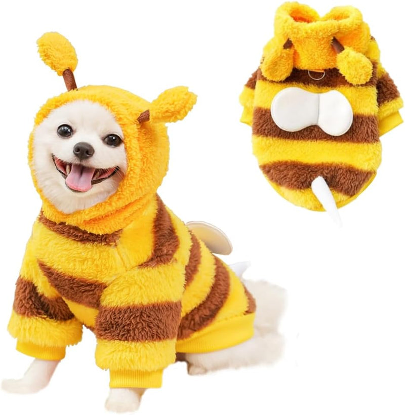 ANIAC Fleece Dog Hoodies with D-Ring Autumn Winter Puppy Clothes for Small Dogs Bumblebee Cat Apparel Cold Weather Coat 